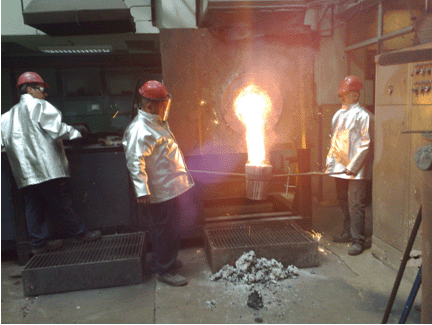 Test of induction smelting furnace in a factory